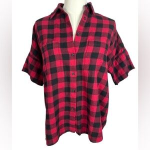 Madewell 100 % Cotton Red & Black Buffalo Plaid Short Sleeve Shirt Size XXS